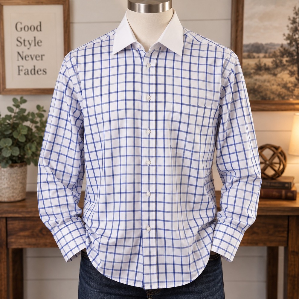 Vintage Y2K Avanti Uomo Men's Plaid Dress Shirt 18.5 34/35 Blue White Business